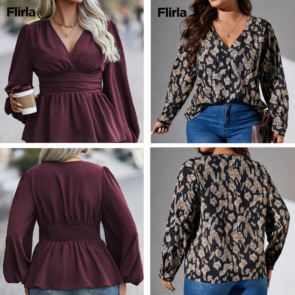 Lot of 2 - Shein Surplice V-neck Long Sleeve Peplum Blouse NEW Plus 4X